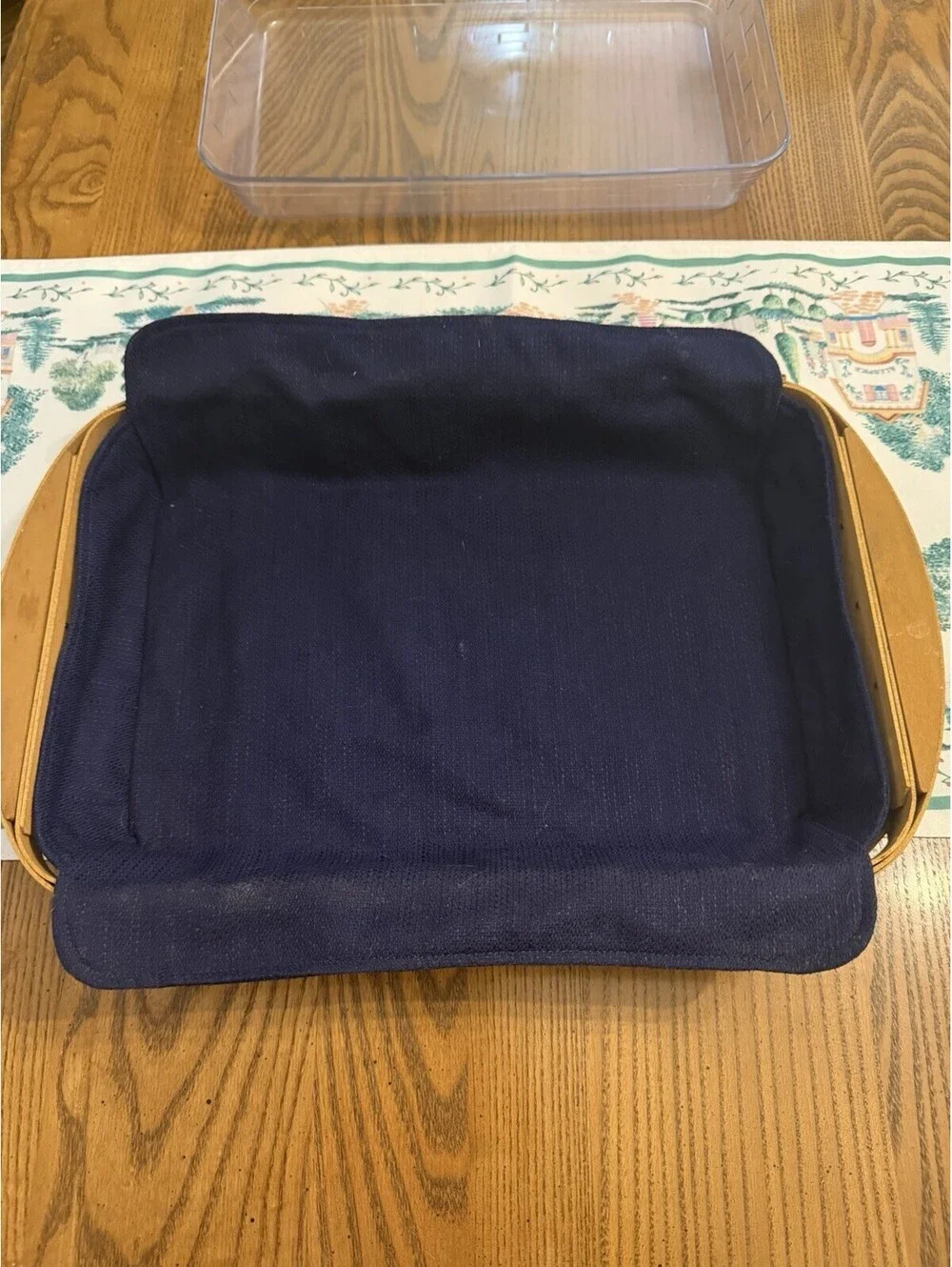 Longaberger 2004 Woven Wood Rectangle Storage Basket Blue Liner Protector